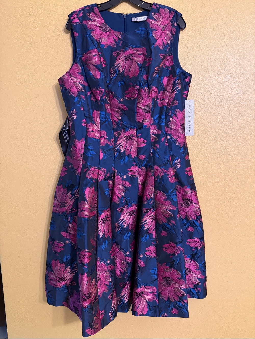 Kay Unger Navy Blue Dress with Pink Floral Print